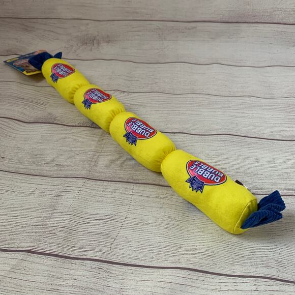 Dubble Bubble Dog Toy Link of 4 Connected Squeakers Ribbed Crinkle Ends Tug 21" - Picture 2 of 9